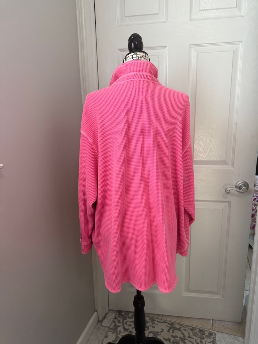 Aerie Pink Waffle Knit Button-Up Shirt - Picture 4 of 11